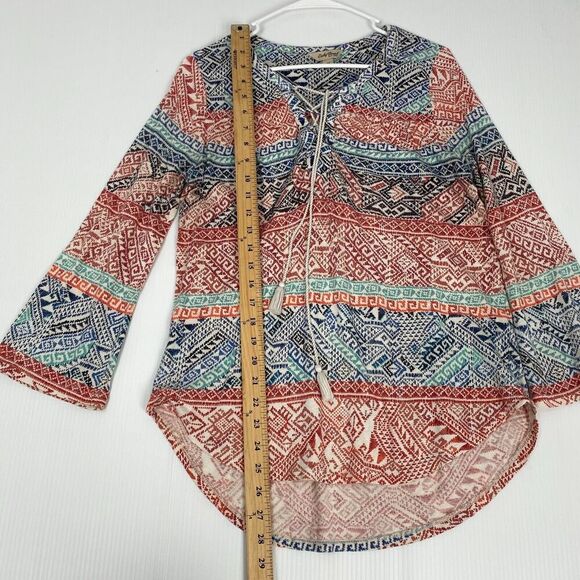 Lucky Brand Women's Size M Peasant Blouse Multicolor Stretch Long Sleeve Casual - Picture 10 of 16